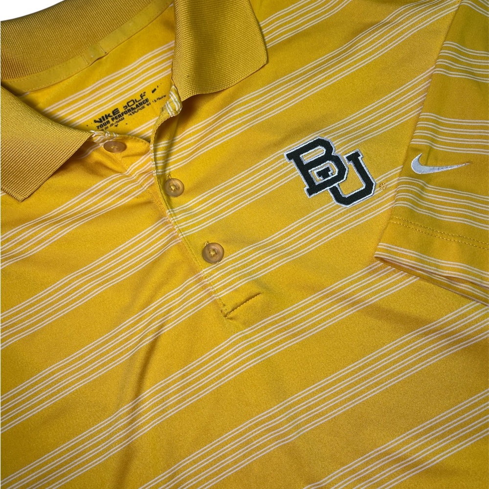 Nike Golf Baylor Bears L Men's Yellow Striped Polo Shirt